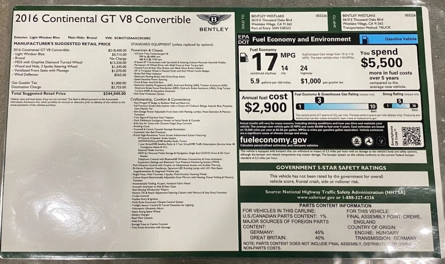 2016 Bentley Continental GTC - Image 8 of 8