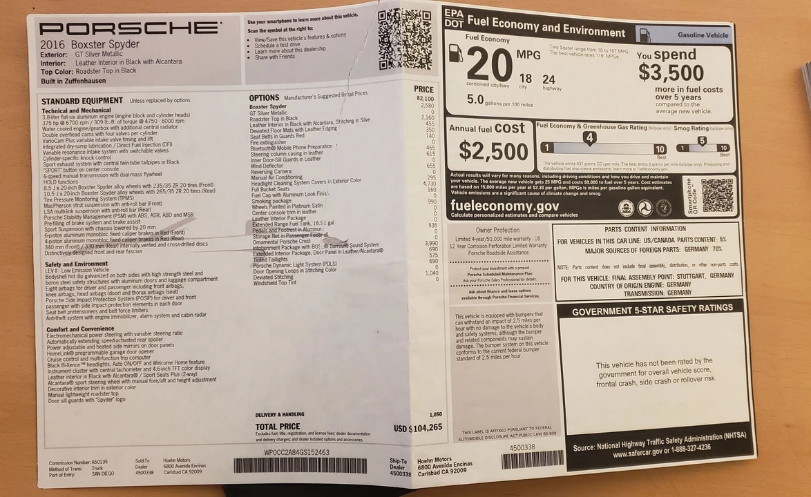 2016 Porsche 981 Boxster Spyder - Image 13 of 22