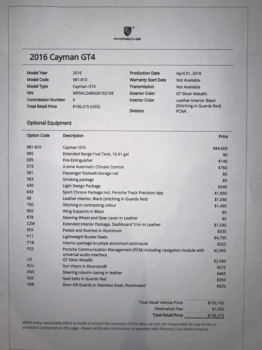2016 Porsche 981 Cayman GT4 - Image 26 of 27