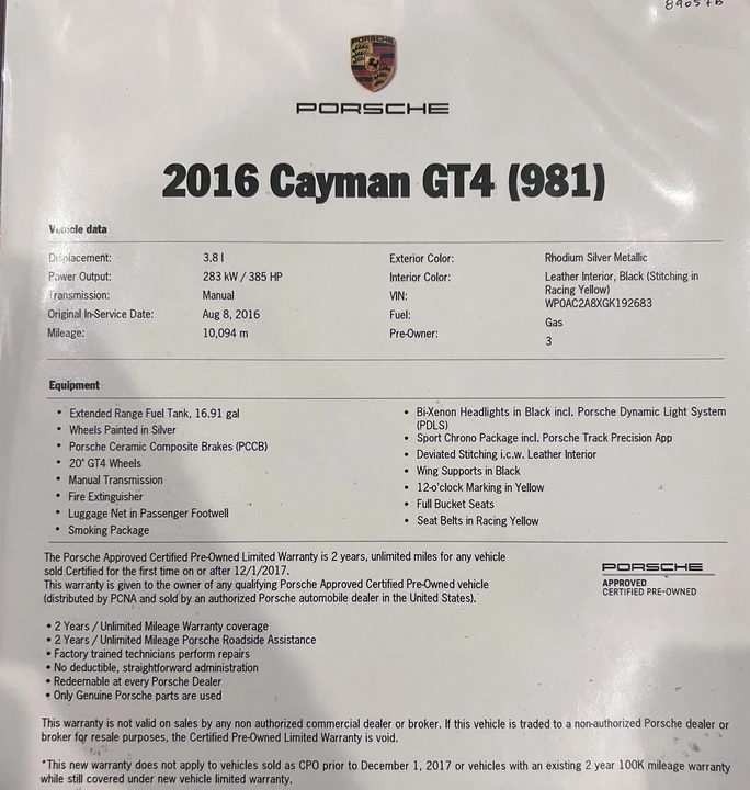2016 Porsche 981 Cayman GT4 - Image 12 of 13