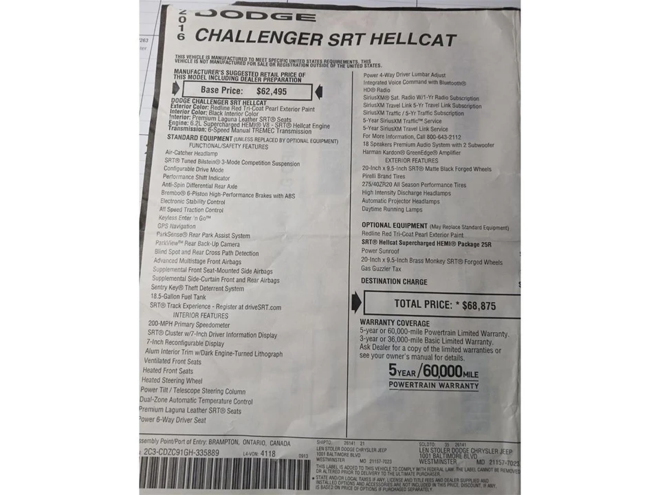 2016 Dodge Challenger SRT Hellcat 3rd Gen - Image 11 of 12
