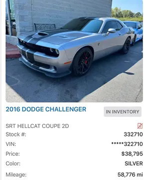 2016 Dodge Challenger SRT Hellcat Coupe 2D