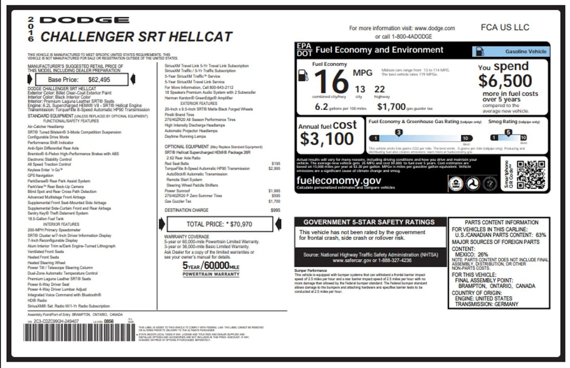 2016 Dodge Challenger SRT Hellcat 3rd Gen - Image 6 of 31