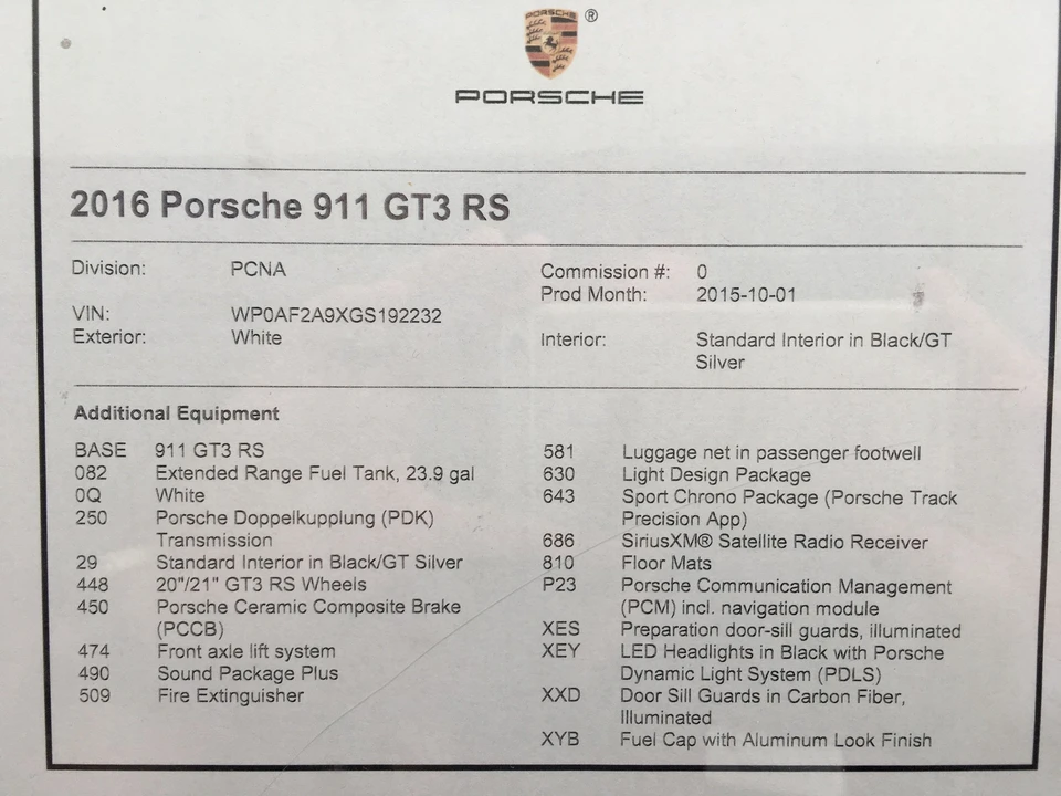 2016 Porsche 991 GT3 RS - Image 13 of 14