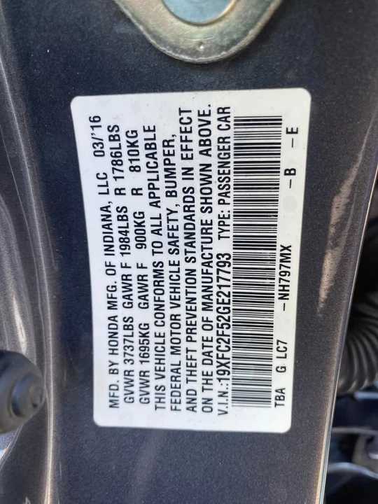 2016 Honda Civic 10th Gen - Image 13 of 13