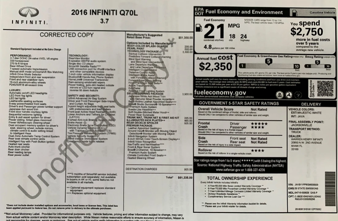 2016 Infiniti M/Q70 4th Gen - Image 20 of 20