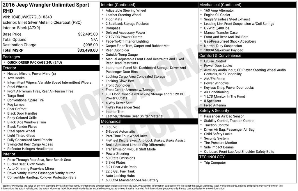 2016 Jeep JK Wrangler - Image 2 of 2