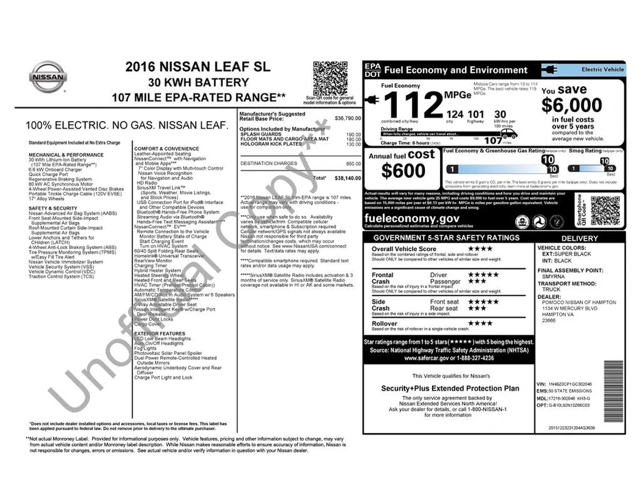 2016 Nissan Leaf - Image 2 of 2