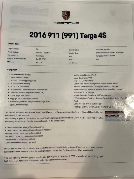 2016 Porsche 991 Targa 4 & 4S - Image 7 of 28