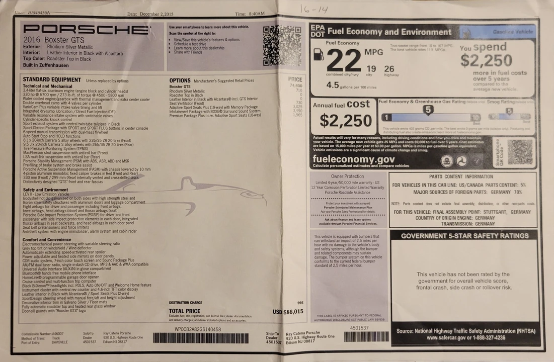 2016 Porsche 981 Boxster GTS - Image 24 of 31