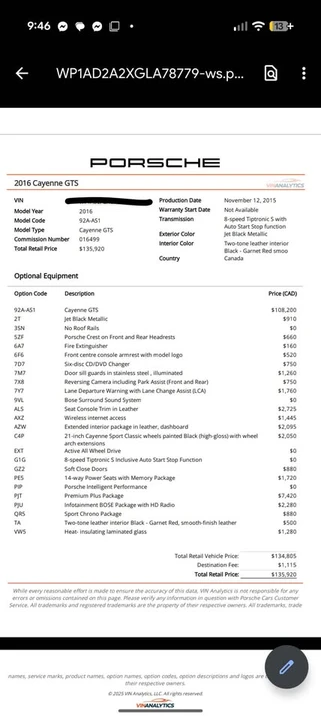 2016 Porsche 958 Cayenne - Image 20 of 20