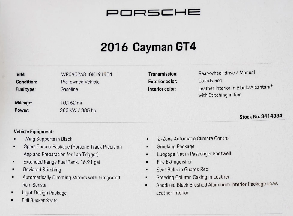 2016 Porsche 981 Cayman GT4 - Image 2 of 21