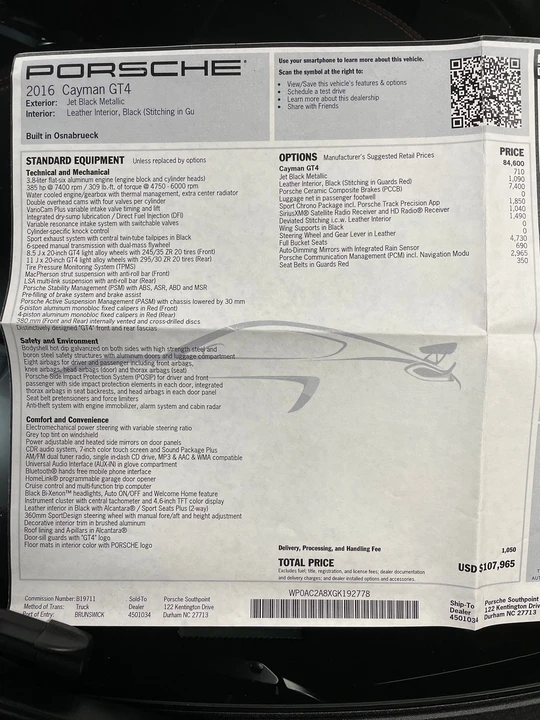 2016 Porsche 981 Cayman GT4 - Image 8 of 9