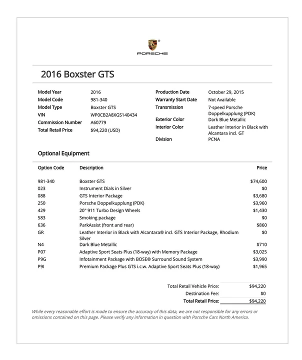 2016 Porsche 981 Boxster GTS - Image 15 of 15