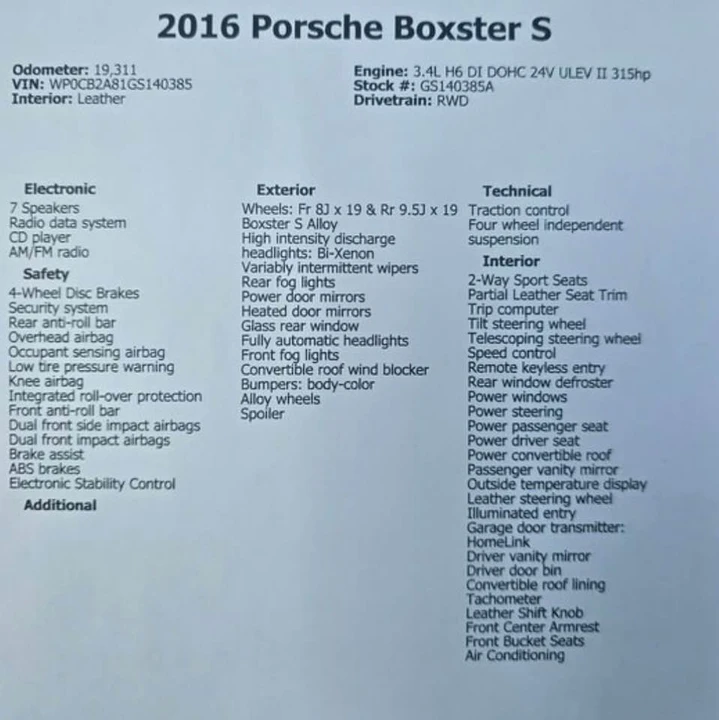 2016 Porsche 981 Boxster GTS - Image 16 of 16