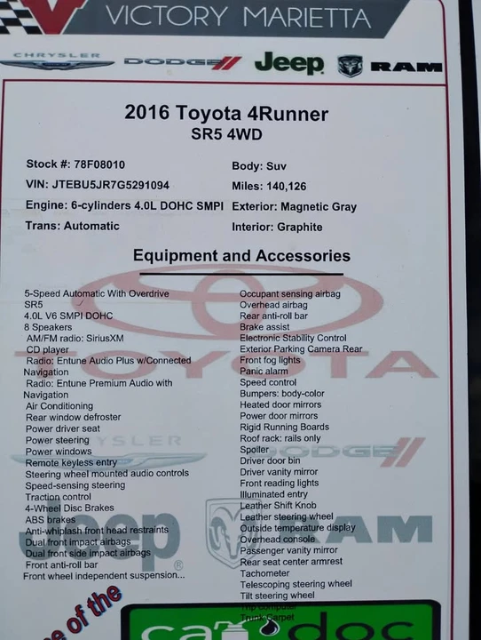 2016 Toyota 4Runner 5th Gen - Image 6 of 6
