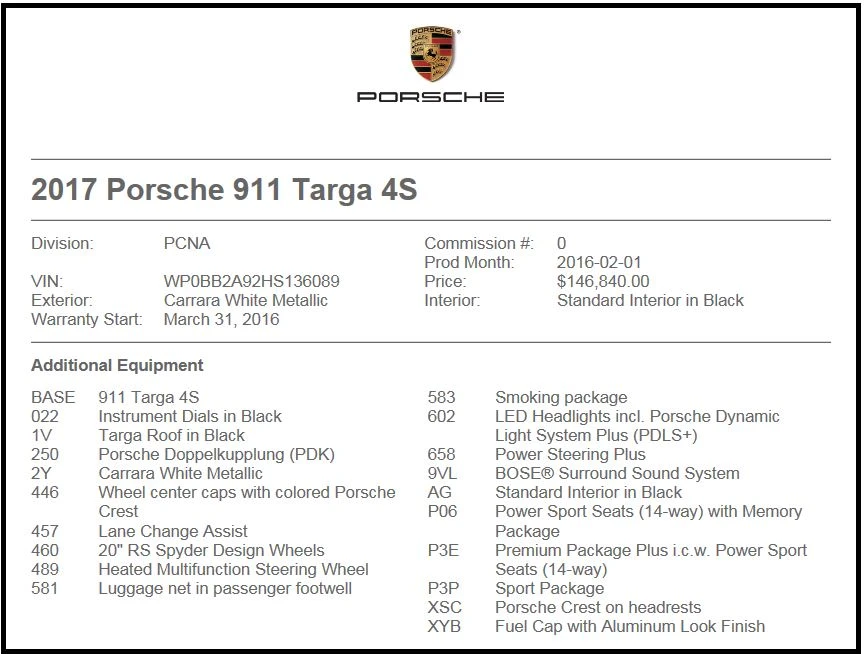 2017 Porsche 991 Targa 4 & 4S - Image 13 of 14