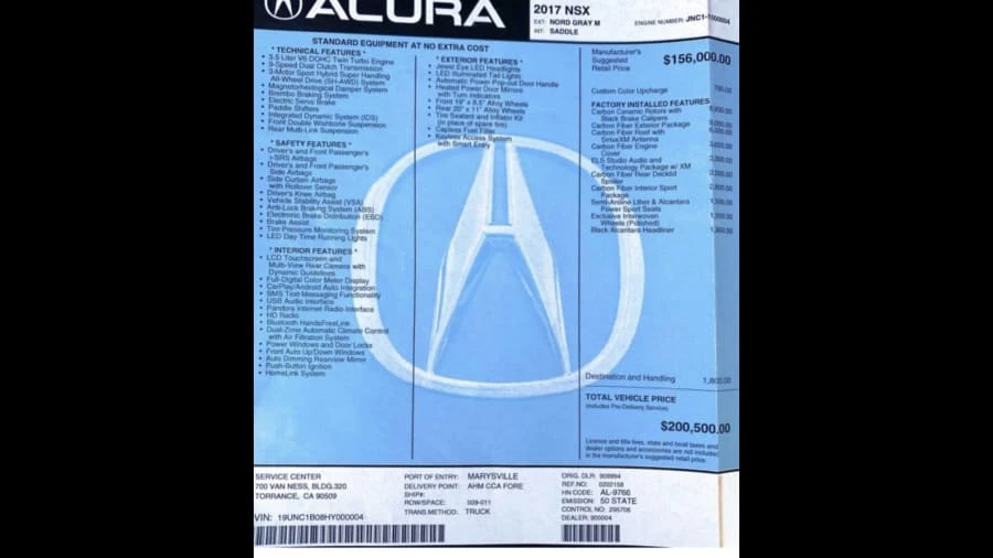 2017 Acura NC1 NSX - Image 6 of 10