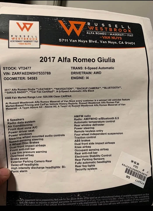 2017 Alfa Romeo Giulia - Image 2 of 3