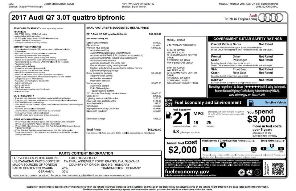 2017 Audi 4M Q7 - Image 5 of 20