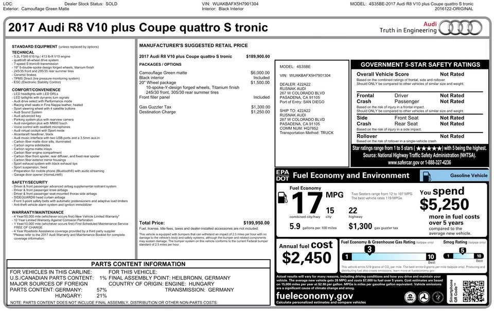 2017 Audi 4S R8 - Image 18 of 18