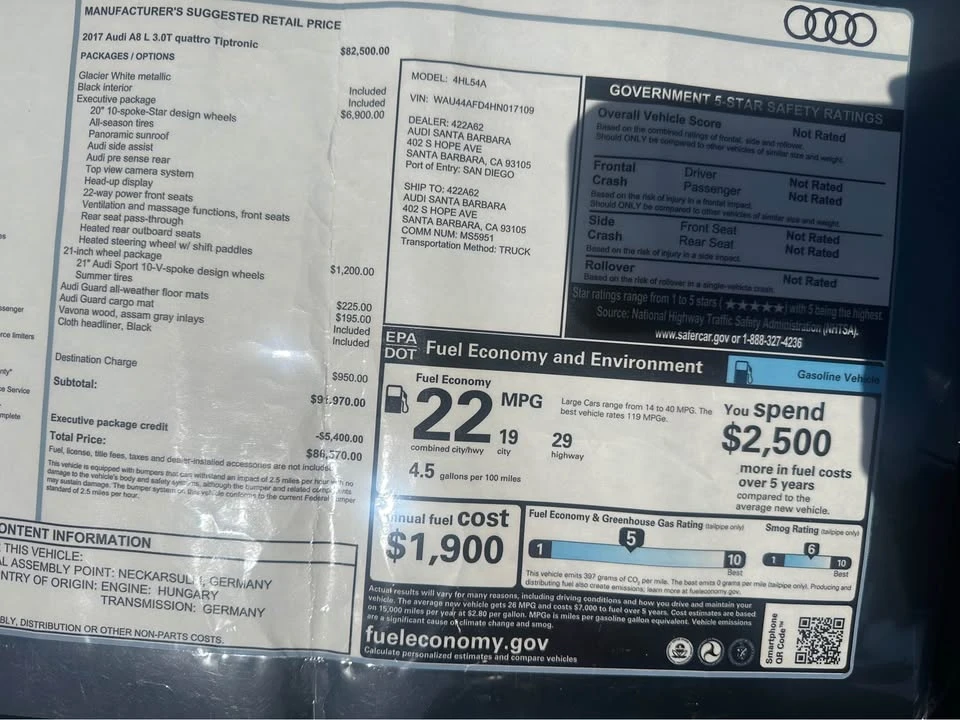 2017 Audi D4 A8 - Image 2 of 9