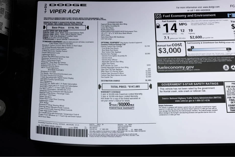 2017 Dodge Viper ACR 5th Gen - Image 18 of 20