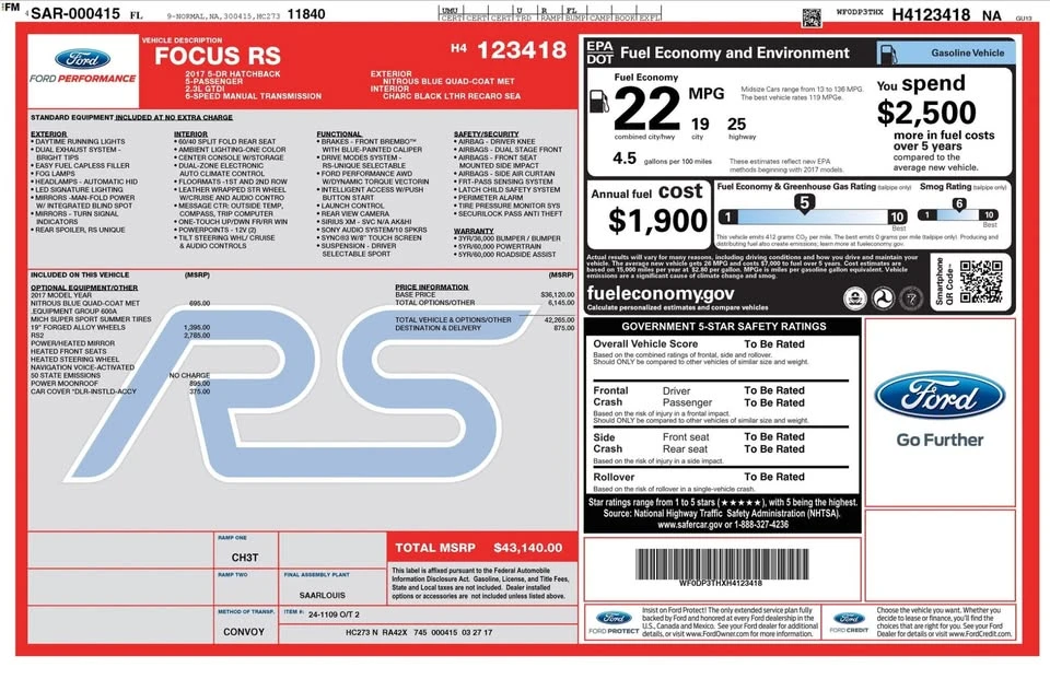 2017 Ford Focus RS 3rd Gen - Image 19 of 19