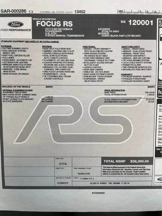 2017 Ford Focus RS 3rd Gen - Image 4 of 4