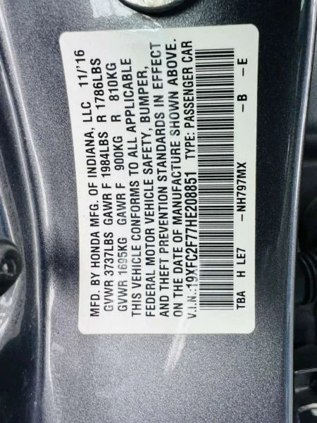 2017 Honda Civic 10th Gen - Image 11 of 12