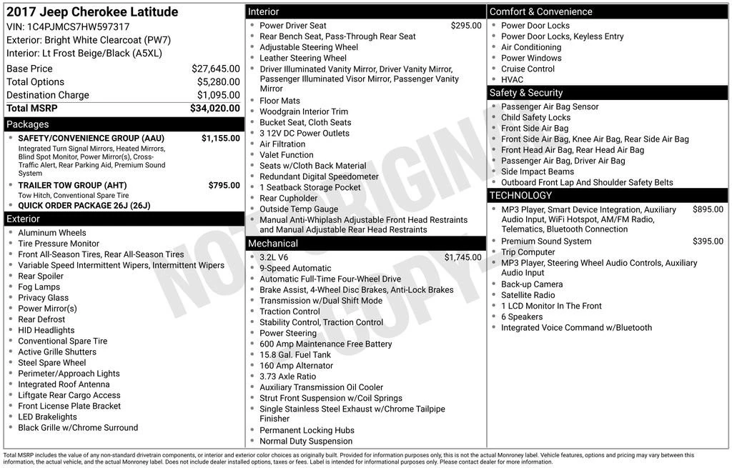 2017 Jeep KL Cherokee - Image 2 of 2