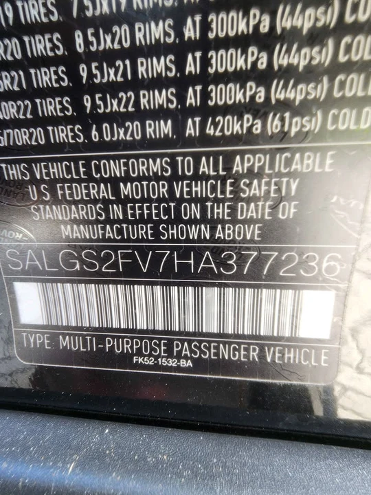2017 Land Rover Range Rover L405 - Image 7 of 9