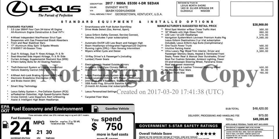 2017 Lexus ES 6th Gen - Image 10 of 10