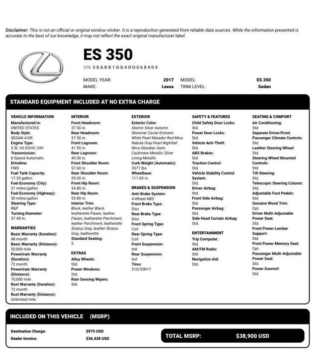 2017 Lexus ES 6th Gen - Image 20 of 20