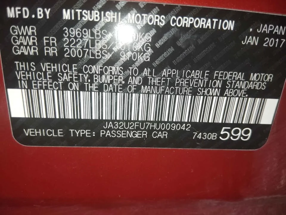 2017 Mitsubishi Lancer 9th Gen - Image 2 of 3