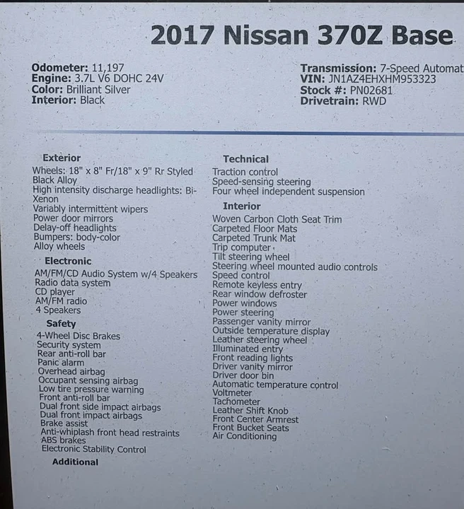 2017 Nissan 370Z 6th Gen - Image 5 of 5