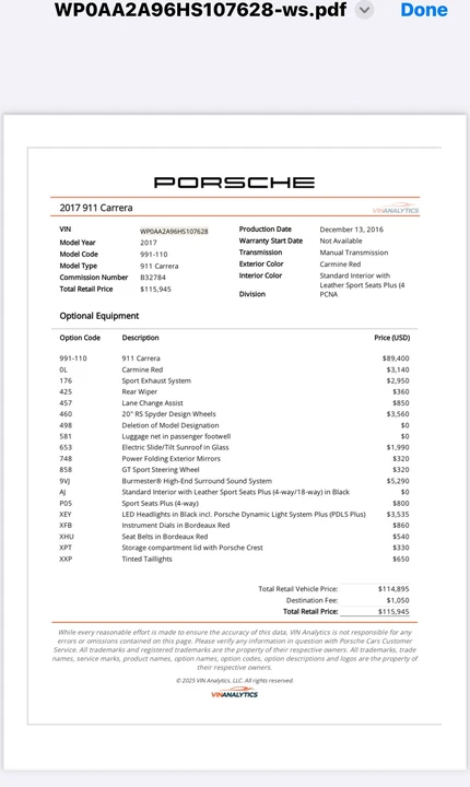 2017 Porsche 991 Carrera - Image 14 of 14