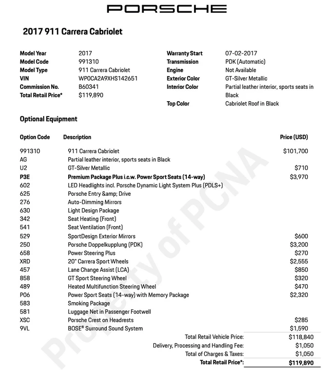 2017 Porsche 991 Carrera - Image 2 of 2