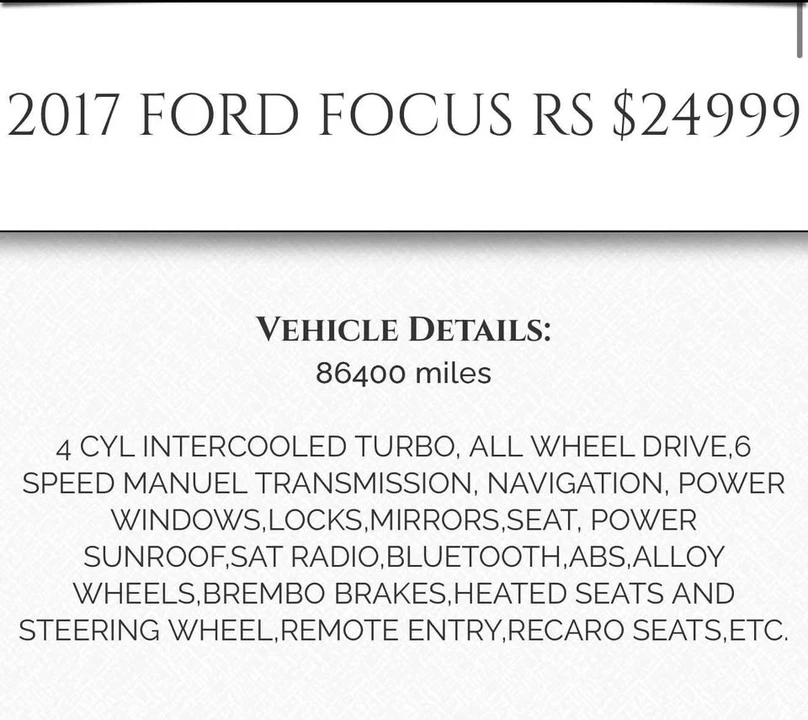 2017 Ford Focus RS 3rd Gen - Image 2 of 6