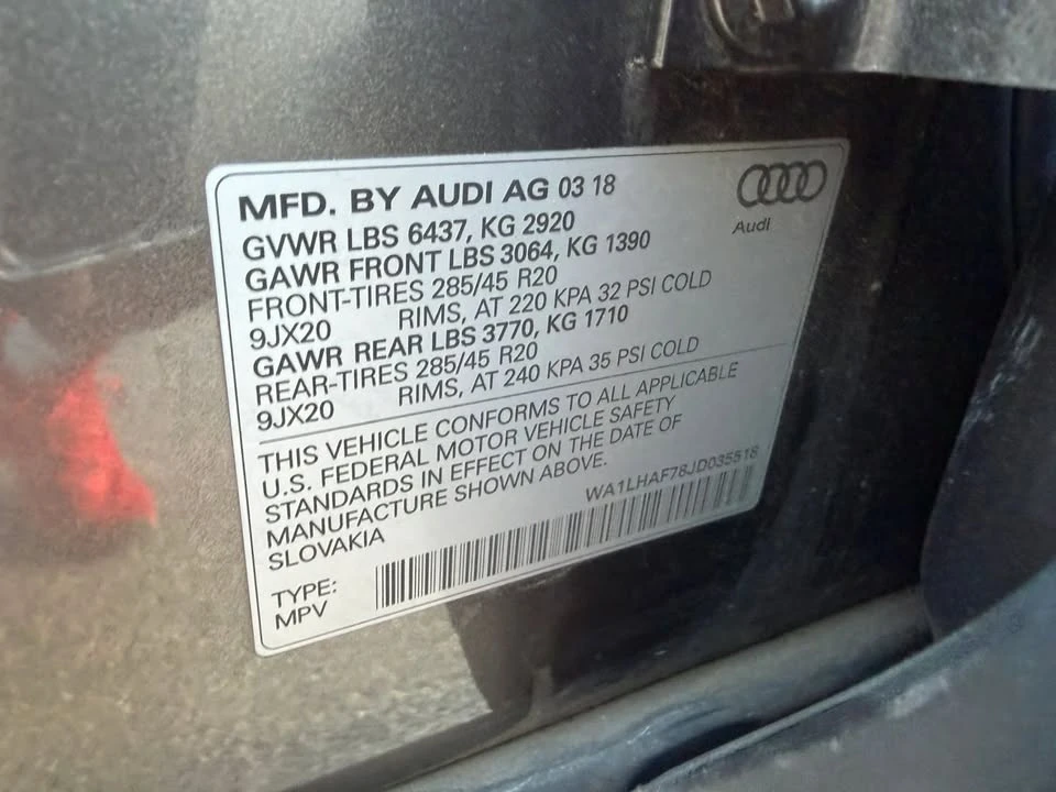 2018 Audi 4M Q7 - Image 10 of 20