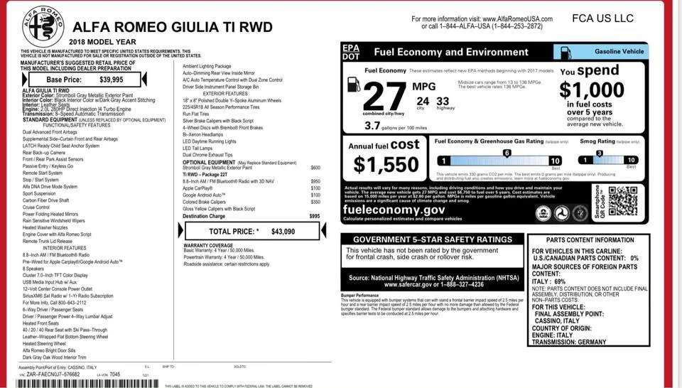 2018 Alfa Romeo Giulia - Image 13 of 13