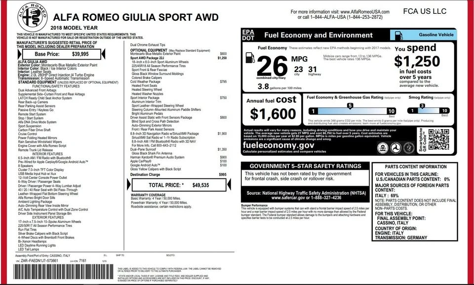 2018 Alfa Romeo Giulia - Image 10 of 18