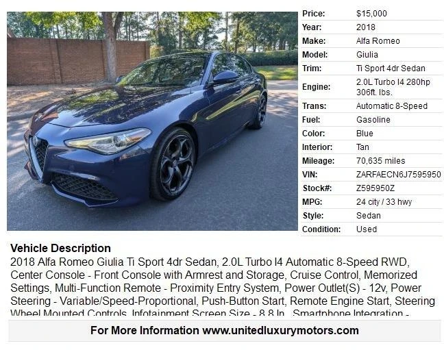 2018 Alfa Romeo Giulia - Image 2 of 20