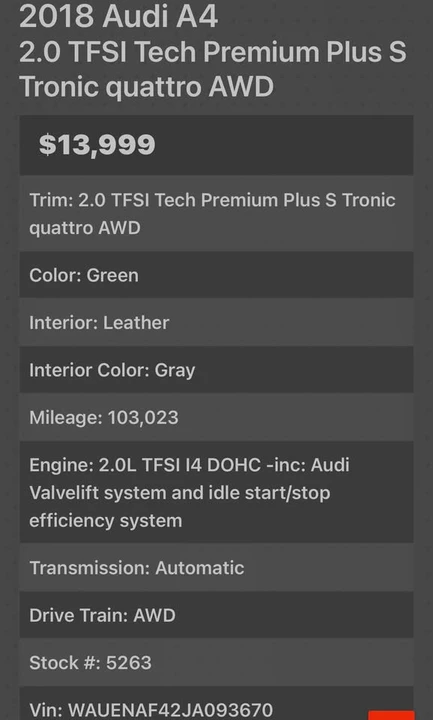 2018 Audi B9 A4 - Image 5 of 5