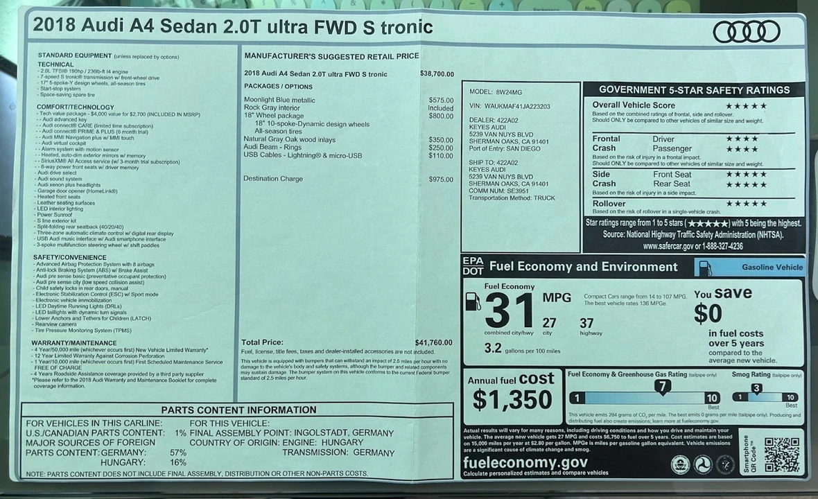 2018 Audi B9 A4 - Image 10 of 10