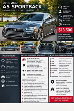 2018 Audi A5 Sportback Premium Plus S Line Quattro