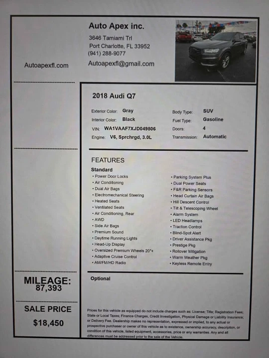 2018 Audi 4M Q7 - Image 20 of 20