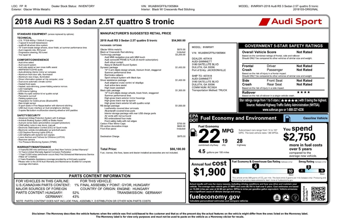 2018 Audi 8V RS3 - Image 5 of 12
