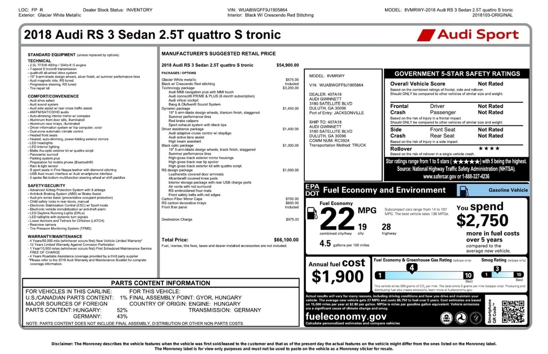 2018 Audi 8V RS3 - Image 5 of 12