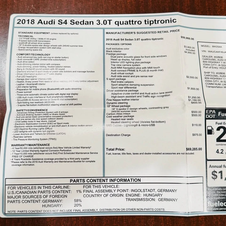 2018 Audi B9 S4 - Image 7 of 8